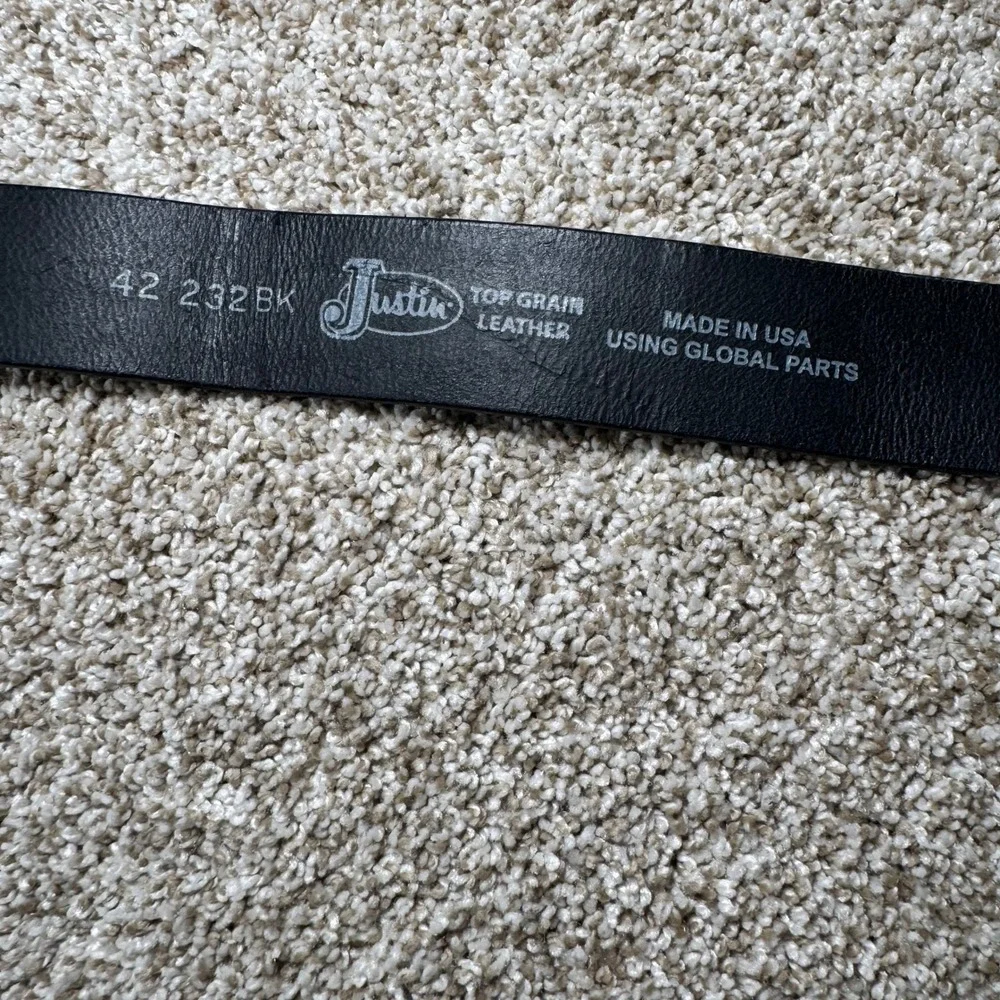 Justin Mens Black Leather Belt 42 Montana Silversmiths America Bear Arms‎ Buckle